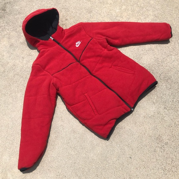 Nike Reversible Y2K Red Fleece Puffer Jacket Coat Swoosh Active Hooded L (14/16) - Picture 14 of 16